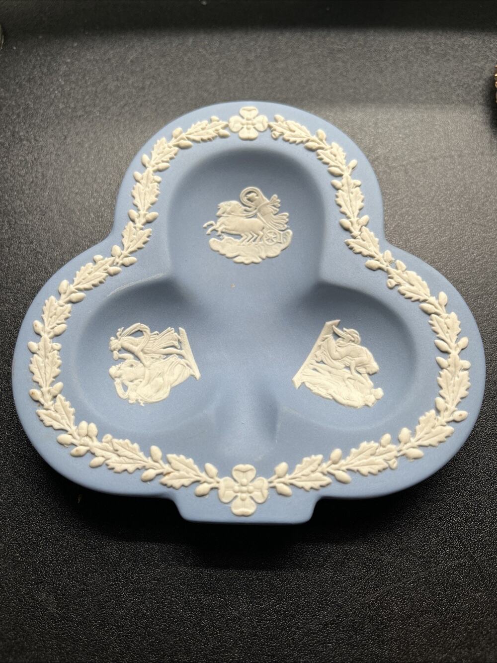 Vintage Wedgwood Blue Jasperware Clover Trinket Dish Made in England